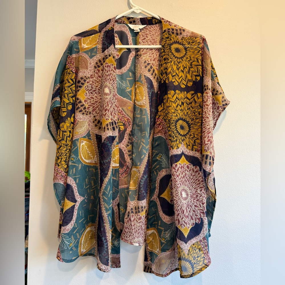 SUN & SHADOW Sheer Floral Print Loose Kimono Cardigan Cover Up